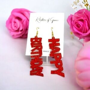 Sparkle & Shine: Red Happy Birthday Earrings for the Ultimate Celebration! NWT